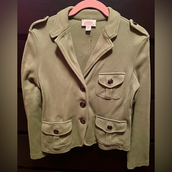 Talbots Green Double Knit Sweater Blazer Patch Pockets & Epaulettes Medium - Picture 1 of 7